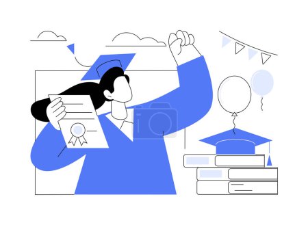 Illustration for Happy graduate isolated cartoon vector illustrations. Happy girl rejoices at her graduation from university, smiling student with diploma in hands, end of college education vector cartoon. - Royalty Free Image