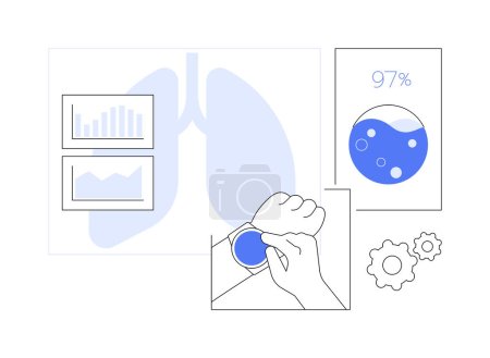 Illustration for Smartwatch blood oxygen level monitoring isolated cartoon vector illustrations. Man checks saturation level using smartwatch, digital blood oxygen measurement, mobile technology vector cartoon. - Royalty Free Image