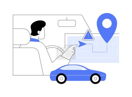 Téléchargez les illustrations : Route information isolated cartoon vector illustrations. Car driver getting real-time information gathered from online services about traffic conditions, smart city idea vector cartoon. - en licence libre de droit