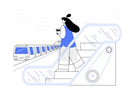 Téléchargez les illustrations : Illustration vectorielle abstraite du concept d'escalator de métro. Belle fille debout sur l'escalier roulant dans le métro, les transports urbains, les services de transport en commun, les passagers du métro métaphore abstraite. - en licence libre de droit