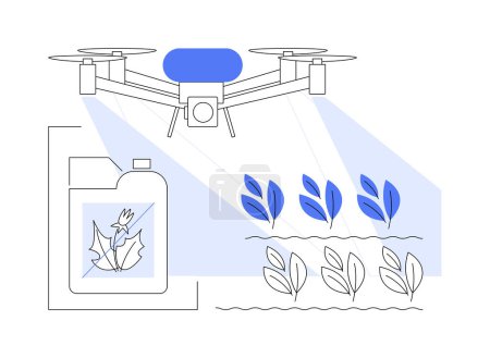 Illustration for Herbicides isolated cartoon vector illustrations. Drone with sprayer kills unwanted plants with herbicides, agribusiness industry, agricultural input sector, pesticides usage vector cartoon. - Royalty Free Image
