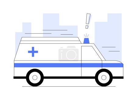 Illustration for Emergency patient transportation abstract concept vector illustration. Ambulance with flashing lights on the road, emergency vehicle, ill patient transportation, hazard lights abstract metaphor. - Royalty Free Image