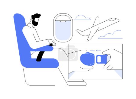 Illustration for Fasten your seatbelt abstract concept vector illustration. Passenger wearing a seatbelt on the plane, airway transportation, commercial air transport, protection yourself abstract metaphor. - Royalty Free Image
