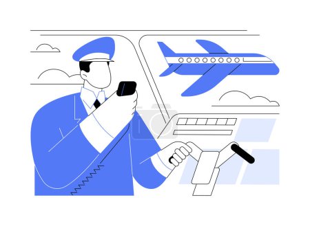 Illustration for Flight information abstract concept vector illustration. Plane captain speaking, pilot talking to passengers, make announcement, airway transportation, commercial air transport abstract metaphor. - Royalty Free Image