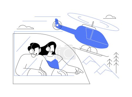 Illustration for Helicopter tour abstract concept vector illustration. Young couple enjoying helicopter excursions together, airway transportation, commercial air transport, happy vacation abstract metaphor. - Royalty Free Image