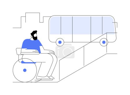 Illustration for Wheelchair access abstract concept vector illustration. Man in a wheelchair enters the bus, urban transportation mobility, public transport for disabled passengers abstract metaphor. - Royalty Free Image