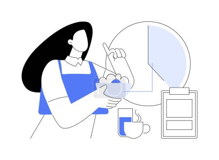 Ilustración de Ayuno intermitente ilustraciones vectoriales de dibujos animados aislados. Mujer comiendo y mirando reloj, horario de comidas, ayuno restringido en el tiempo, nutrición saludable, dibujos animados vector de control de peso. - Imagen libre de derechos