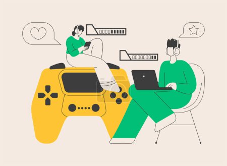 Illustration for Cross-platform play abstract concept vector illustration. Remote games play, cross-platform online multiplayer, support any console, universal video game, all platform access abstract metaphor. - Royalty Free Image