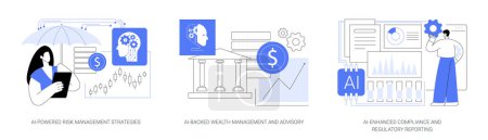 Illustration for Accounting and Financial Management with AI abstract concept vector illustration set. Risk Management Strategies, Wealth Management and Advisory, Compliance and Regulatory Reporting abstract metaphor. - Royalty Free Image