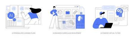 Illustration for AI in Education abstract concept vector illustration set. AI-Personalized Learning Plans, AI-Enhanced Curriculum content Development, AI-Powered Virtual Tutors, lesson planning, abstract metaphor. - Royalty Free Image