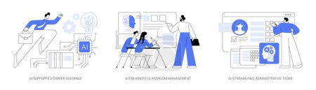 Illustration for AI in Learning Management abstract concept vector illustration set. AI-Supported Career Guidance, AI-Enhanced modern Classroom Management, AI-Streamlined Administrative Tasks abstract metaphor. - Royalty Free Image