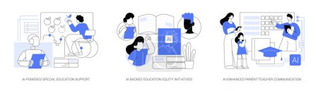 Illustration for AI Technology in Education abstract concept vector illustration set. AI-Powered Special Education Support, AI-Backed Education Equity Initiatives, Parent-Teacher Communication abstract metaphor. - Royalty Free Image