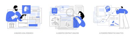 Illustration for AI in Legal Services abstract concept vector illustration set. AI-Backed Legal Research, case law and statutes, AI-Assisted Contract Analysis, AI-Powered Predictive Analytics abstract metaphor. - Royalty Free Image