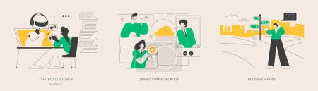 Enterprise communication abstract concept vector illustration set. Chatbot customer service, unified communication, decision making, e-commerce chatbot, problem solving, web chat abstract metaphor.
