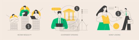 Illustration for Money distribution abstract concept vector illustration set. Income inequality, government spending, money lending, salary gap, country budget, bank credit, individual loan, welfare abstract metaphor. - Royalty Free Image