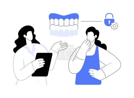 Illustration for Aligners abstract concept vector illustration. Orthodontist sets aligners to the patient, dental health, oral medicine, invisible retainer installation, transparent mouth guard abstract metaphor. - Royalty Free Image