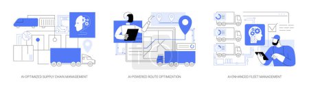 Illustration for AI in Transportation and Logistics abstract concept vector illustration set. AI-Optimized Supply Chain Management, AI-Powered Route Optimization, AI-Enhanced Fleet Management abstract metaphor. - Royalty Free Image
