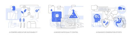 Illustration for AI for Environmental protection abstract concept vector illustration set. AI-Powered Agriculture Sustainability, AI-Backed Water Quality Control, AI-Enhanced Conservation Efforts abstract metaphor. - Royalty Free Image