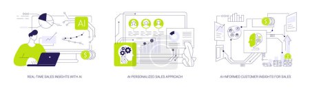 Illustration for Sales Customization with AI abstract concept vector illustration set. Real-Time Sales Insights, AI-Personalized Approach, AI-Informed Customer Insights, business decision-making abstract metaphor. - Royalty Free Image