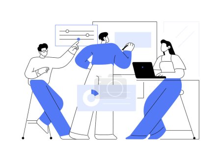 Illustration for Meeting room isolated cartoon vector illustrations. Colleagues discussing business strategy in a meeting room, common spaces, brainstorming in smart office, modern workplace vector cartoon. - Royalty Free Image