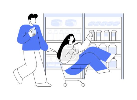 Illustration for Shopping fun isolated cartoon vector illustrations. Couple having fun when buying essential food and drinks in the supermarket, girl sitting in a trolley, grocery shopping vector cartoon. - Royalty Free Image