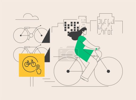 Illustration for Bike sharing abstract concept vector illustration. Public bike rental, bicycle sharing application, green urban transportation, book a ride online, ecological city transport abstract metaphor. - Royalty Free Image