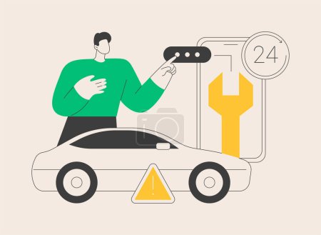 Roadside assistance abstract concept vector illustration. Roadside car repair, 24 hour assistance, towing service, change flat tire, all vehicles emergency, truck breakdown help abstract metaphor.