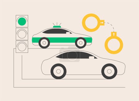 Illustration for Traffic crime abstract concept vector illustration. Criminal traffic, road crime, car hit and run, under the influence, reckless driving, primary offense, rules violation abstract metaphor. - Royalty Free Image