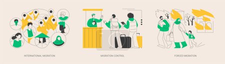 Illustration for Leaving a country abstract concept vector illustration set. International migrants, border migration control, forced displacement, refugee group, check documents, application form abstract metaphor. - Royalty Free Image