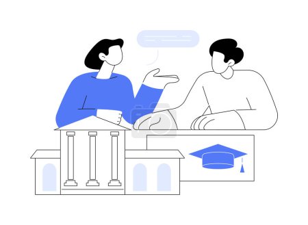Ilustración de Talk to current student isolated cartoon vector illustrations. Future student gets testimonial about college, school graduate have discussion and make choice, admission process vector cartoon. - Imagen libre de derechos