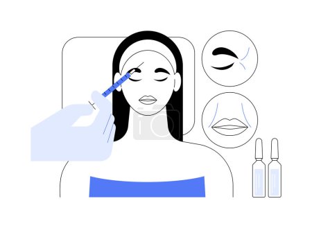 Illustration for Rejuvenation procedures isolated cartoon vector illustrations. Professional cosmetologists makes fillers injection to woman, appearance care, skin treatment, beauty procedures vector cartoon. - Royalty Free Image