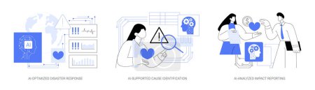 Illustration for AI Technology for Nonprofit and Social Impact abstract concept vector illustration set. AI-Optimized Disaster Response, AI-Analyzed Cause Identification, Impact Reporting for donors abstract metaphor. - Royalty Free Image