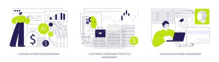Künstliche Intelligenz für das Finanzmanagement abstraktes Konzept Vektor Illustration Set. KI-gestützte automatisierte Buchhaltung, Investment Portfolio Management, Expense Management abstrakte Metapher.