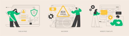 Illustration for Website page interface abstract concept vector illustration set. Sign in page, 404 error, website template, user login form, UI, new account registration, landing page, web design abstract metaphor. - Royalty Free Image