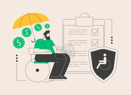 Disability insurance abstract concept vector illustration. Disability income insurance, wheelchair in hospital, patients broken leg, businessman with limited opportunities abstract metaphor.