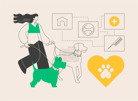 Illustration for Pet services abstract concept vector illustration. Pet sitting and boarding services, animal care services, dog walking, grooming salon, daycare and attention, transportation abstract metaphor. - Royalty Free Image