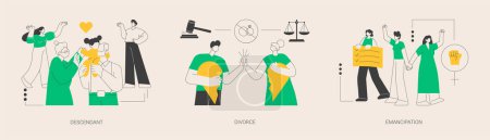 Illustration for Family roles abstract concept vector illustration set. Descendant and generations relationship, parents divorce, emancipation and social equal rights, marriage separation abstract metaphor. - Royalty Free Image