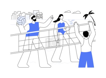 Ilustración de Voleibol playa ilustraciones vectoriales de dibujos animados aislados. Grupo de personas juegan voleibol en la playa juntos, estilo de vida activo, día de recreación, fin de semana de verano, tiempo libre vector de dibujos animados. - Imagen libre de derechos