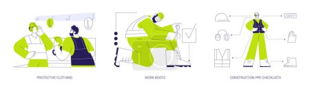 Illustration for Construction protective equipment abstract concept vector illustration set. Protective clothing, work boots, construction PPE checklist, professional builder personal safety gear abstract metaphor. - Royalty Free Image