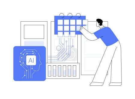 Téléchargez les illustrations : AI-Driven Employee Scheduling illustration vectorielle de concept abstrait. Ressources humaines. Optimiser la gestion des effectifs, le contrôle des coûts à l'aide d'algorithmes d'IA. Technologie IA. métaphore abstraite. - en licence libre de droit