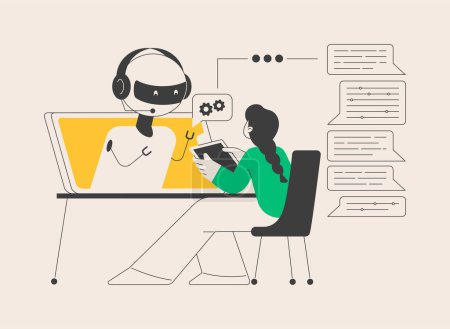 Illustration for Chatbot customer service abstract concept vector illustration. Customer service bot, AI in retail, e-commerce chatbot, self-service experience, online client support, web chat abstract metaphor. - Royalty Free Image
