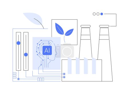 Ilustración abstracta del vector conceptual de sostenibilidad optimizada para IA. Fabricación. Hacer que los procesos de fabricación sean más sostenibles desde el punto de vista medioambiental con inteligencia artificial. Tecnología AI. metáfora abstracta.