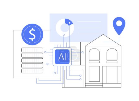 AI-Optimized Pricing Strategies illustration vectorielle de concept abstrait. Immobilier. Prix de l'immobilier et taux de location basés sur l'intelligence artificielle, tendances du marché immobilier. Technologie IA. métaphore abstraite.