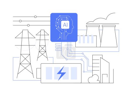 AI-Enhanced Energy Grid Management illustration vectorielle de concept abstrait. L'énergie. Efficacité et fiabilité du réseau énergétique, maintenance prédictive basée sur l'IA. Technologie IA. métaphore abstraite.