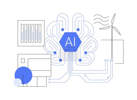 Ilustración abstracta del vector de concepto de redes inteligentes optimizadas para IA. Energía. Implementación de redes inteligentes, adaptación a las cambiantes demandas de energía a través del análisis de IA. Tecnología AI. metáfora abstracta.