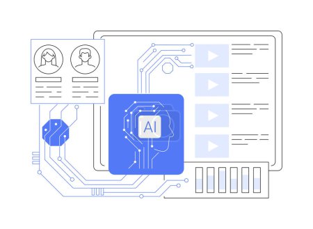 AI-Enhanced Content Recommandation illustration vectorielle de concept abstrait. Divertissement. Films, musique et jeux basés sur les préférences des invités et l'historique de visionnement. Technologie IA. métaphore abstraite.