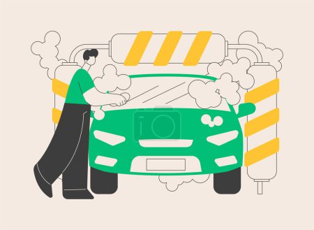 Car wash service abstract concept vector illustration. Automatic wash, vehicle cleaning market, self-serve station, 24 hours full service company, hand, interior vacuum cleaning abstract metaphor.