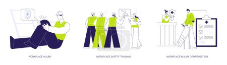 Illustration for Occupational health abstract concept vector illustration set. Workplace injury, safety training, employee getting injury compensation at work, insurance case, job accident abstract metaphor. - Royalty Free Image