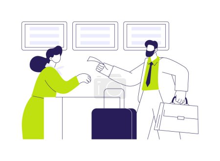 Illustration for Flight check-in abstract concept vector illustration. Man deals with check-in for flight, business class travel, drop luggage in the airport, luxury passengers work trip abstract metaphor. - Royalty Free Image