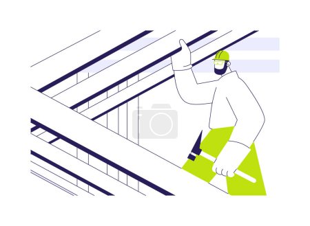 Téléchargez les illustrations : Installation de fermes de toit concept abstrait illustration vectorielle. L'entrepreneur installe des fermes de toit, un constructeur professionnel sur le chantier de construction d'un quartier résidentiel, une métaphore abstraite de la menuiserie brute. - en licence libre de droit